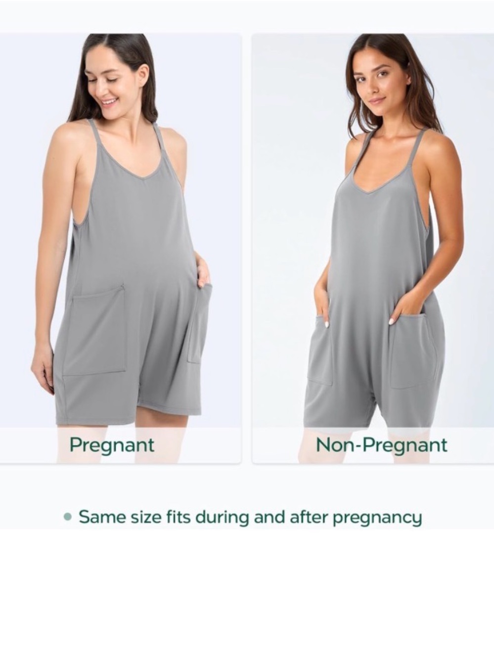Gray Sleeveless Maternity & Postpartum Romper with Pockets